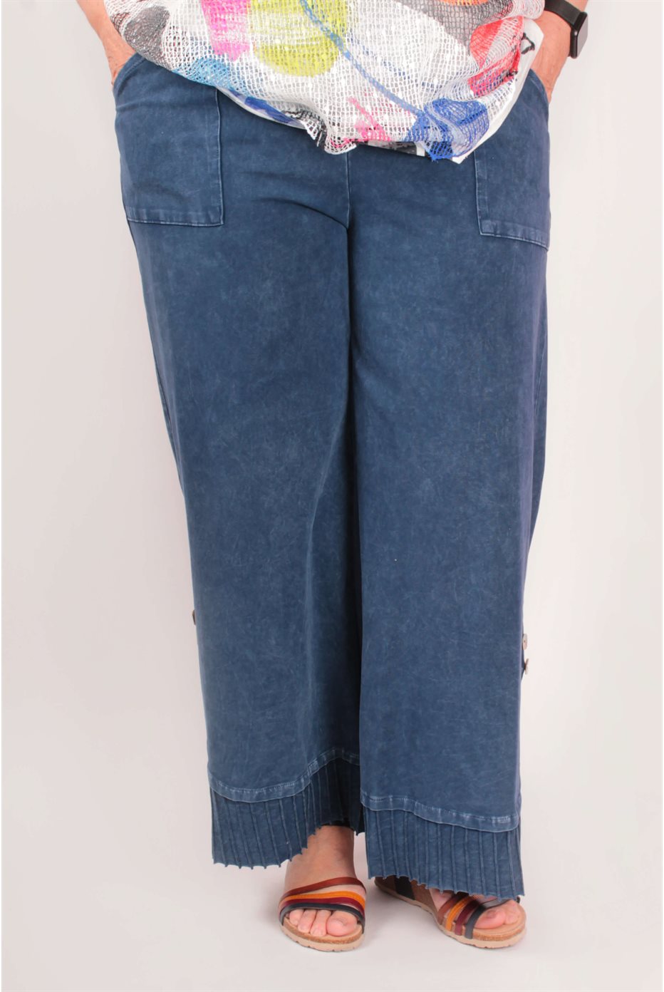 Pantalon avec contraste large coleur denim 